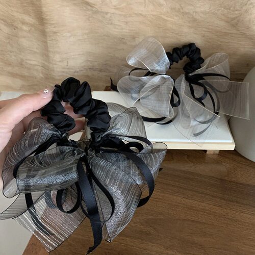 轻奢风飘带蕾丝蝴蝶结发绳少女氛围感马尾扎发皮筋小肠发圈高弹力