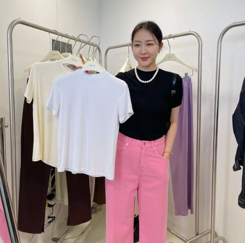 widelia十三行老板娘夏小立领T恤女简约纯色内搭百搭短袖上衣7106