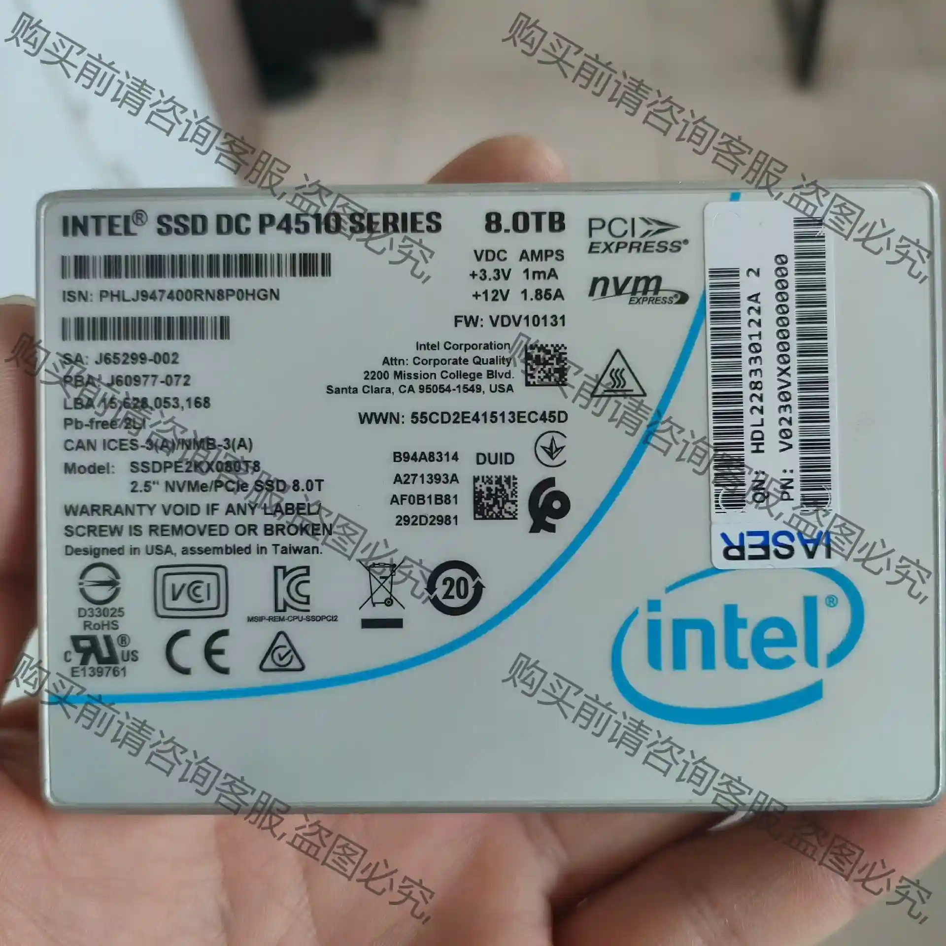 浪潮P4510 8T NVME U.2 原装拆机硬盘 先议价 包上机好用