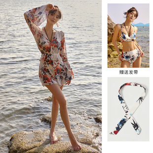 钢托小胸聚拢游泳衣1005c 遮肚2025新款 分体泳衣女三件套长袖 罩衫