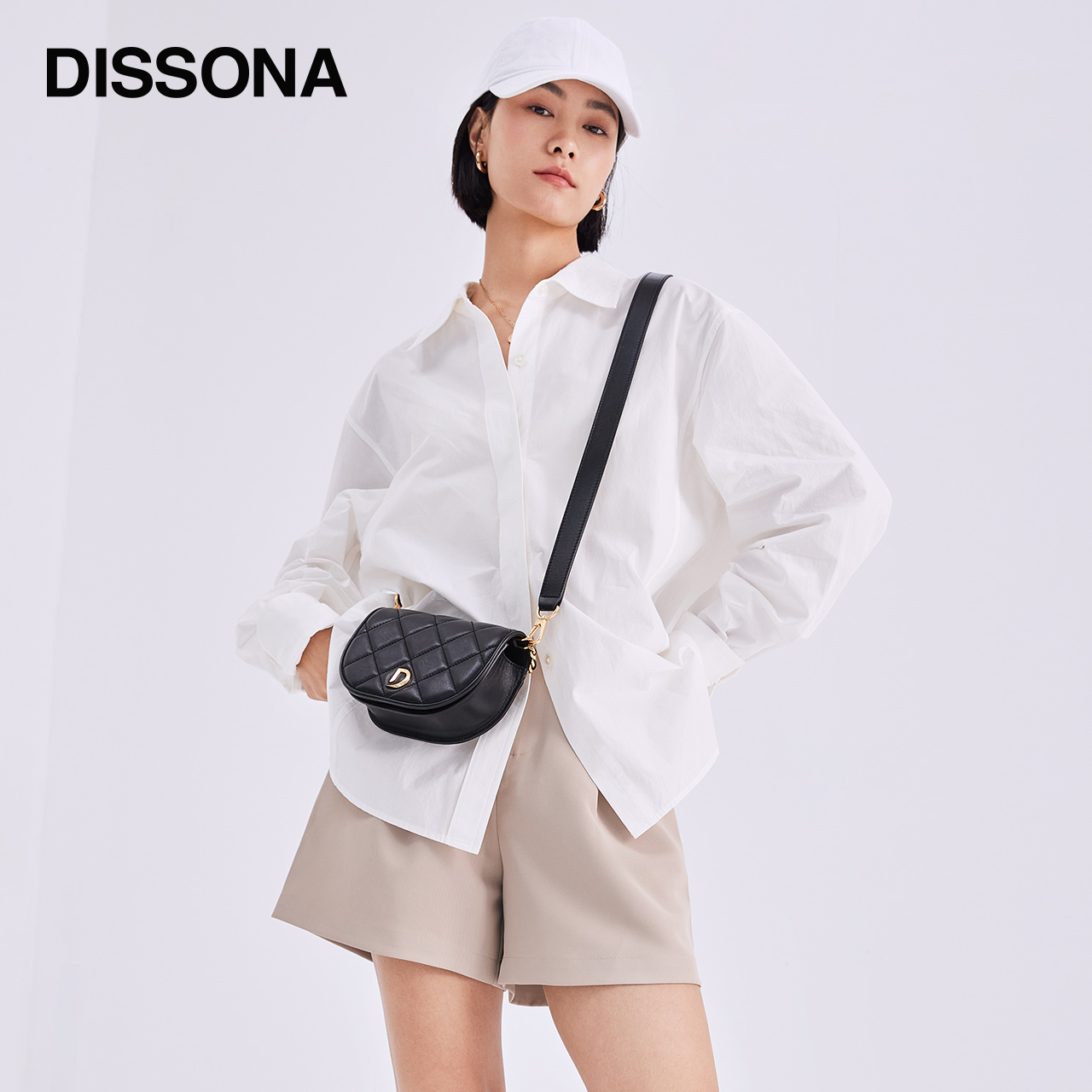 DISSONA迪桑娜女包静谧2023新款单肩斜挎包菱格链条包高级马鞍包