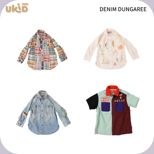 现货 DENIM DUNGAREE 春夏新款儿童装格纹牛仔衬衫