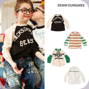 现货 DENIM DUNGAREE 秋冬新款儿童装插肩长袖T恤