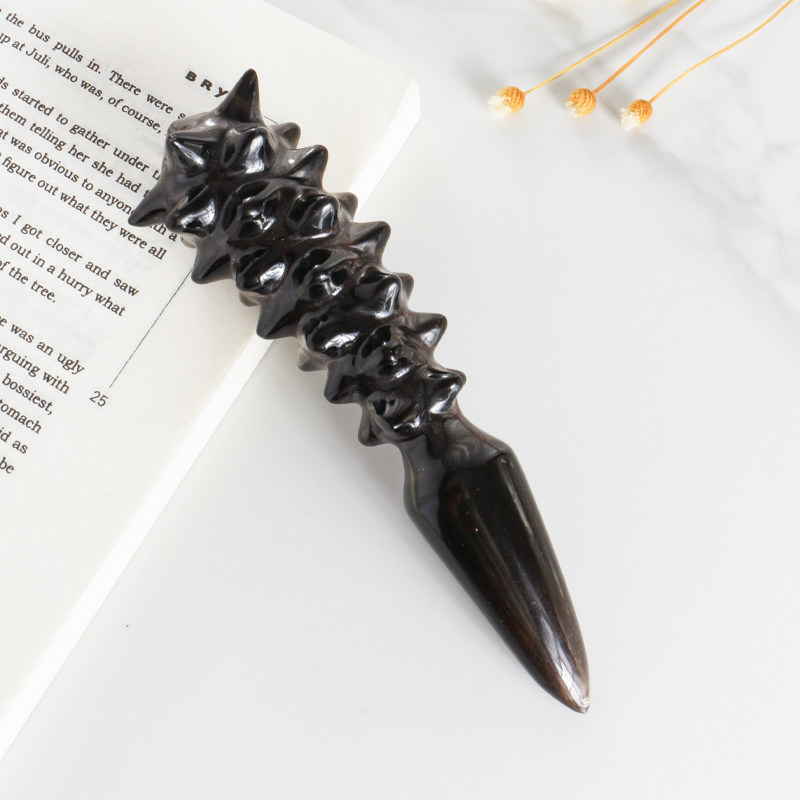 手工打磨实心牛角按摩棒多尖头海参棒狼牙造型胆经棒加长好抓握