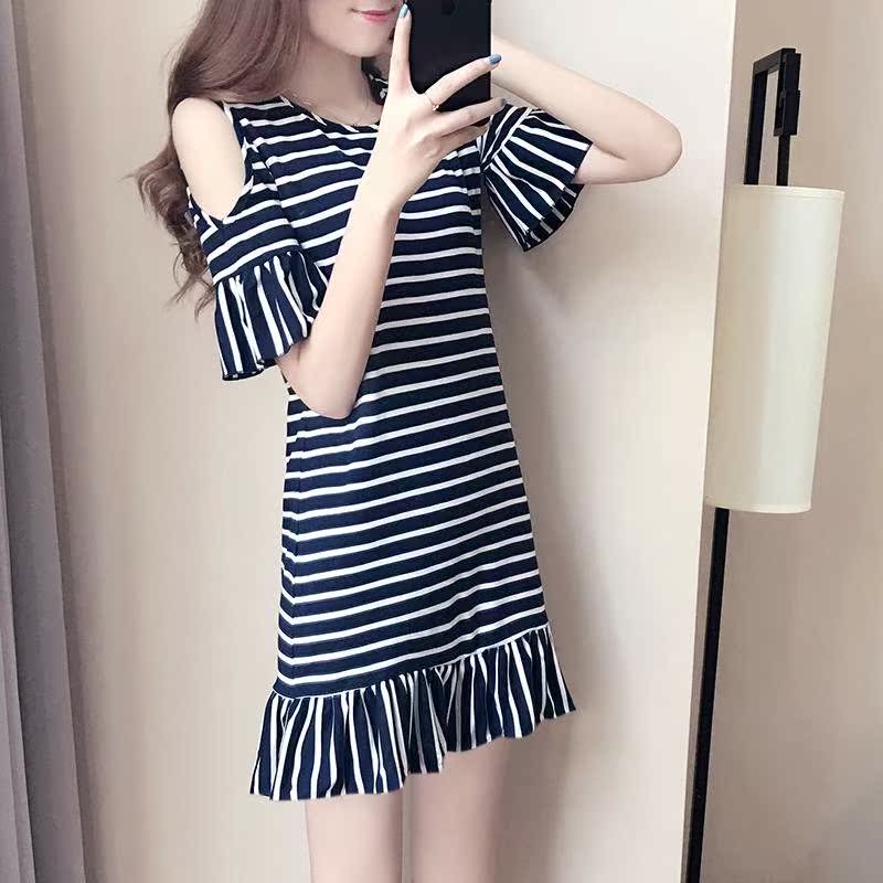 20 summer new pattern Dress Large Easy Short sleeved stripe Mid length version Self cultivation Primer V-neck Coveralls skirtin the Women's clothing/Boutique , Dress  category - from Buy2taobao.com to provide professional Taobao agent buy service