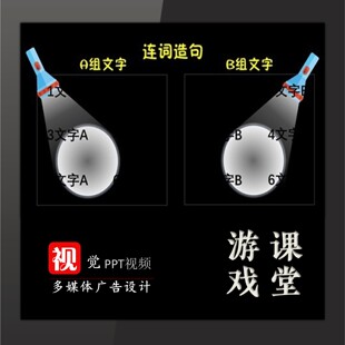 趣味课堂游戏互动PPT设计连词成句教学互动模板手电筒动画
