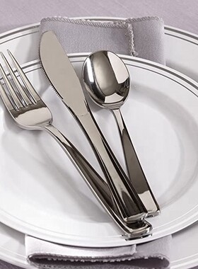 独立包装 电镀膜银色刀叉勺一次性勺子西餐勺子仿不锈钢塑料叉