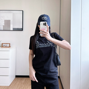 韩系字母印花减龄胖mm200斤正肩圆领短袖 新款 T恤 2024夏季 COCO大码