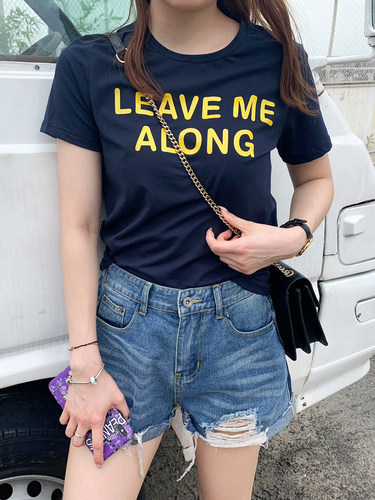 coco百搭英文印花胖mm修身T恤