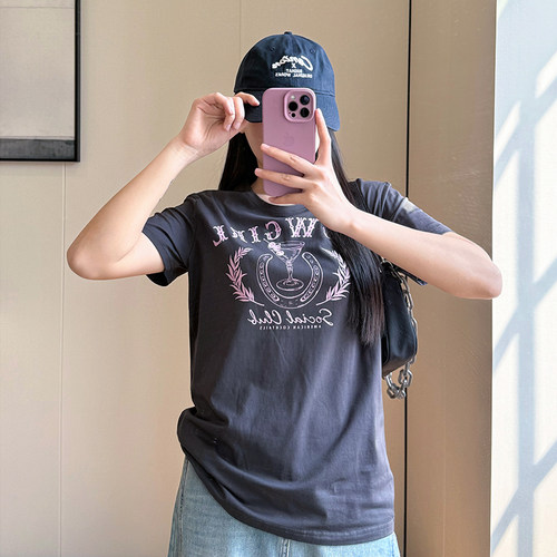 COCO微胖大码女装胖mm200斤宽松字母印花短袖T恤夏季2025宽松上衣