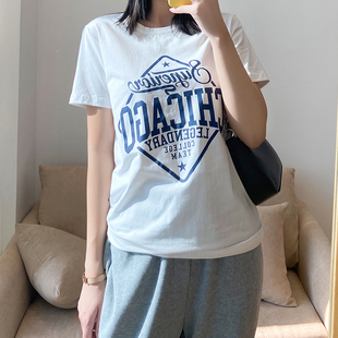 遮肉显瘦T恤字母印花胖妹妹圆领宽松短袖 COCO大码 新款 夏季 女装