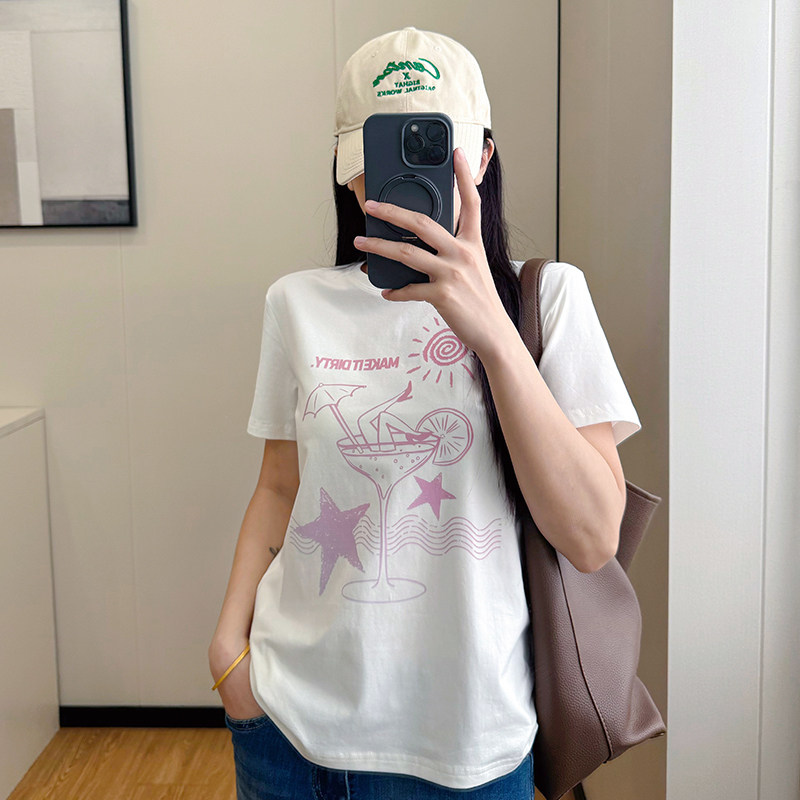 COCO大码女装圆领字母印花短袖t恤夏季微胖mm宽松显瘦正肩上衣