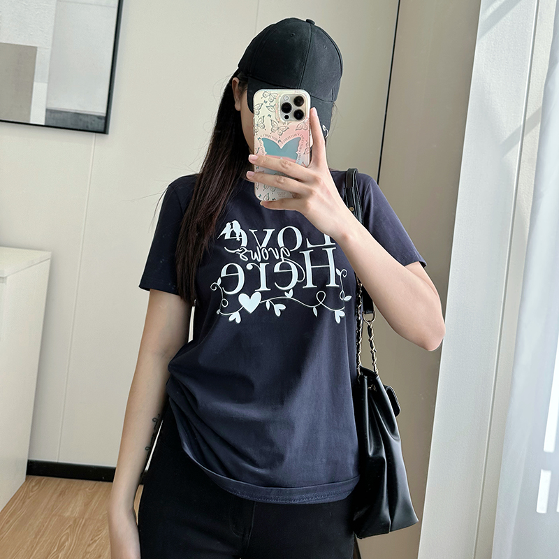 COCO大码胖mm圆领t恤女2024年新款夏季字母印花百搭短袖上衣ins潮