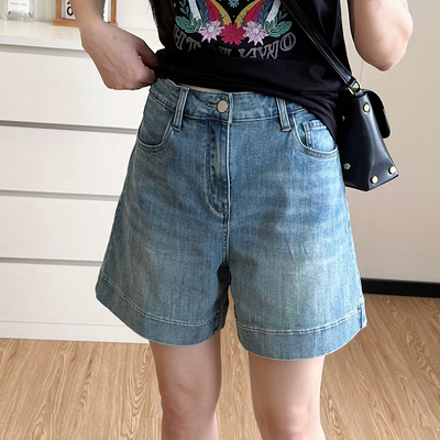 COCO微胖大码复古牛仔短裤女夏季高腰大码显瘦胖mm梨形身材热裤潮