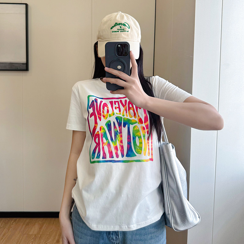 COCO微胖大码夏季新款韩系气质字母印花胖mm短袖宽松洋气T恤上衣