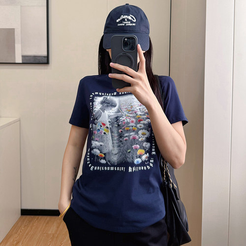 COCO微胖大码女装印花圆领短袖T恤夏季微胖mm宽松显瘦正肩上衣潮