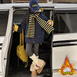 2025新款冬季保暖儿童羽绒服藏青色黄色加厚防寒外套男女童冬装潮