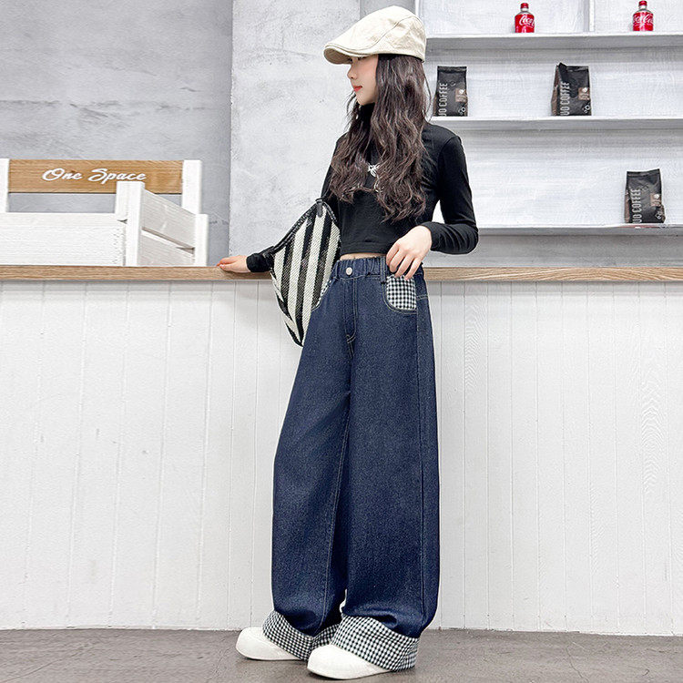 2025新款春季时尚女童蓝色阔腿裤百搭休闲裤120-170cm潮童裤子,童装/婴儿装/亲子装,裤子,淘宝优惠券,粉丝福利购,淘宝优惠卷