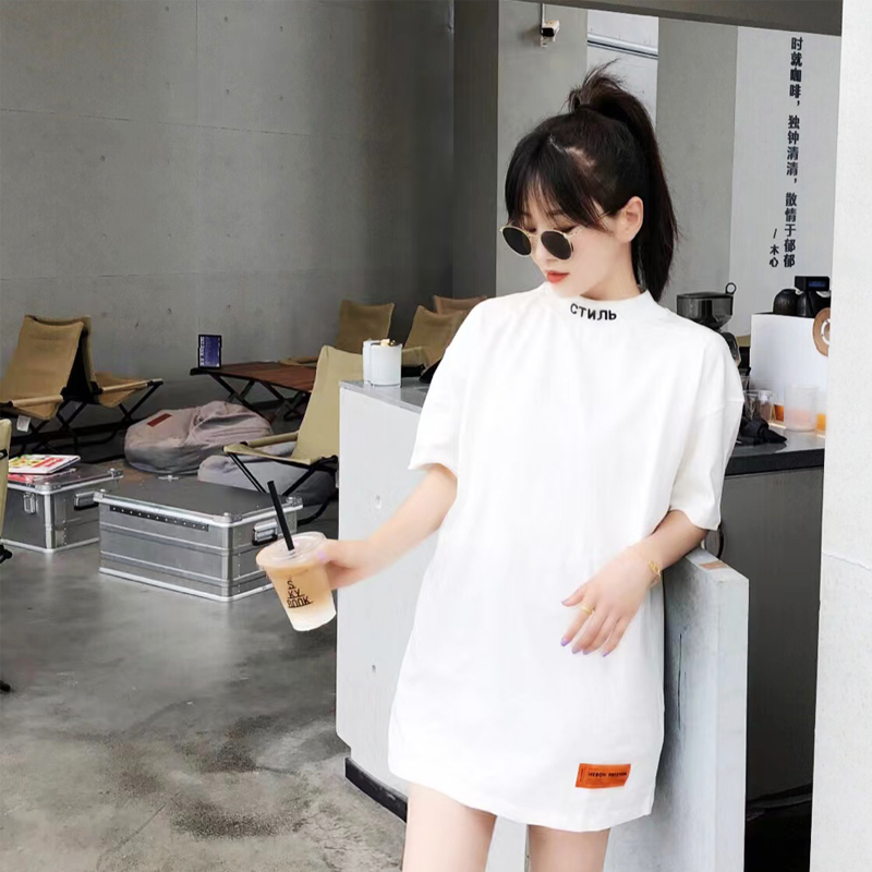 过验仙鹤高领刺绣短袖情侣打底衫