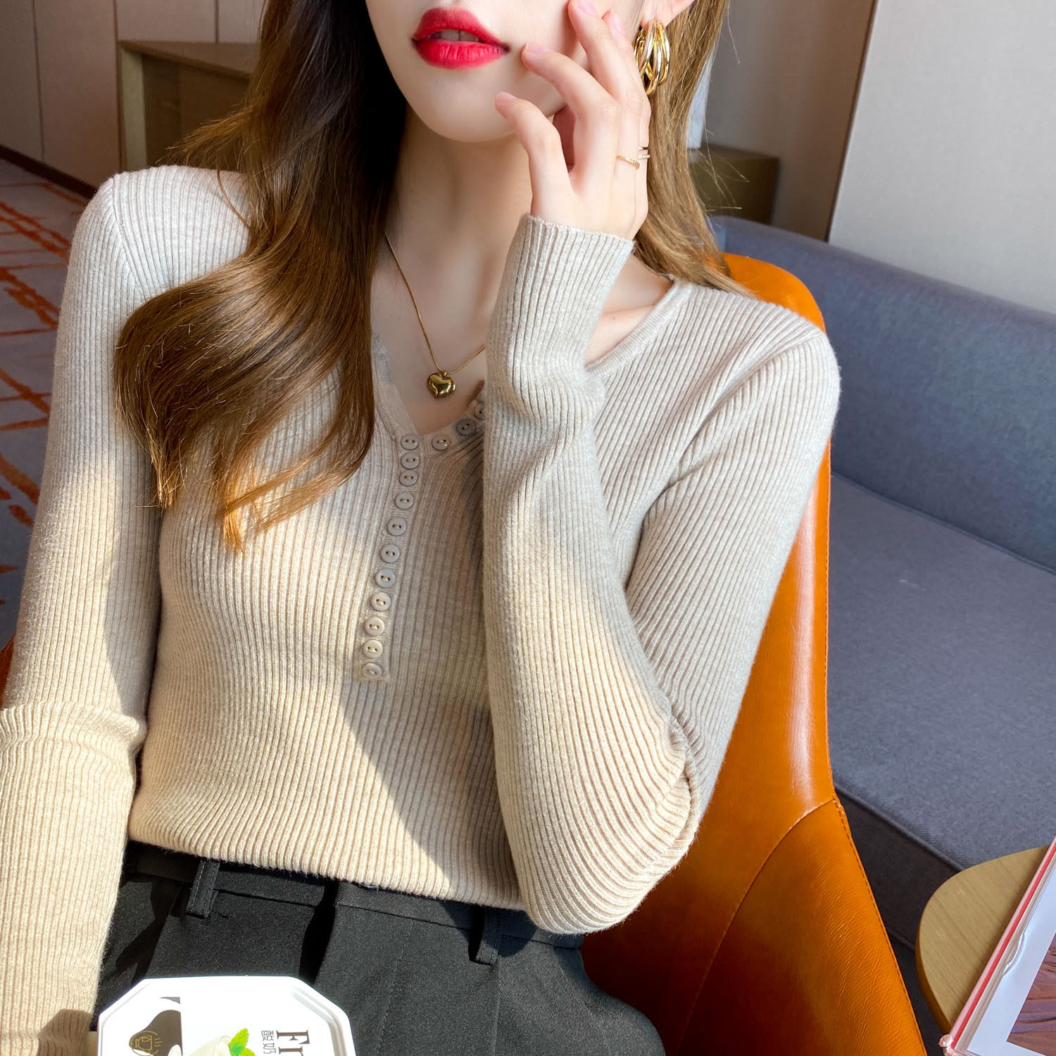 打底衫女装春秋冬百搭内搭v领毛衣2025新款薄款修身长袖针织上衣,女装/女士精品,毛针织衫,淘宝优惠券,粉丝福利购,淘宝优惠卷