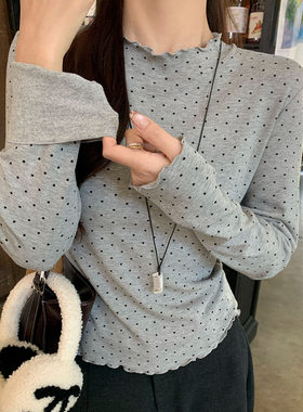 秋冬木耳边波点加绒打底衫女内搭