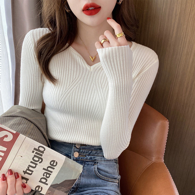 V领针织打底衫女内搭修身