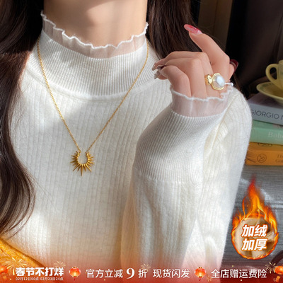 蕾丝半高领打底衫女内搭