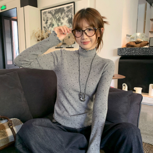 半高领木耳边上衣 秋冬季 龙妹家灰色加绒毛衣打底衫 女内搭2025新款