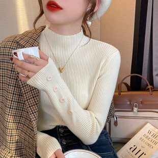 上衣2025年新款 秋冬洋气黑色修身 半高领内搭打底衫 针织毛衣女冬季