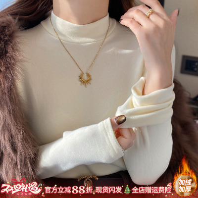 杏色半高领打底衫针织上衣