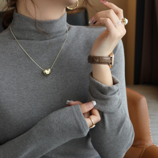 灰色加绒加厚半高领打底衫女春季新款内搭高级感保暖磨毛中领上衣