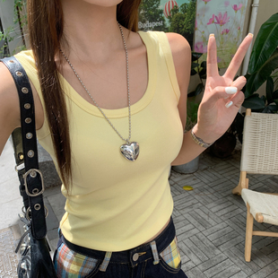 龙妹家黄色U领吊带背心女外穿内搭2026春夏新款 上衣 绝美打底无袖