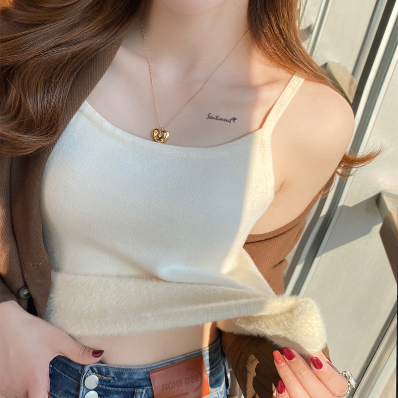 加绒吊带背心女内搭冬季新款2023爆款遮副乳白色西装打底保暖上衣