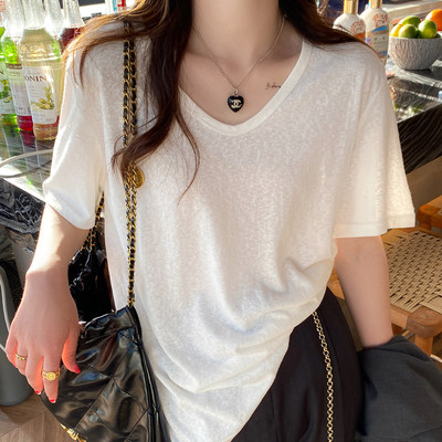 休闲宽松薄款冰丝短袖女装春夏