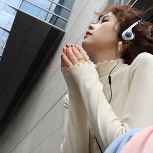 杏色莫代尔半高领木耳边打底衫女内搭2025年秋冬新款长袖修身上衣