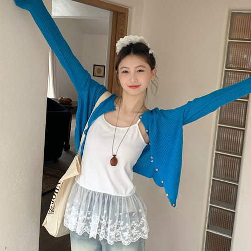 白色蕾丝吊带背心女拼接下摆