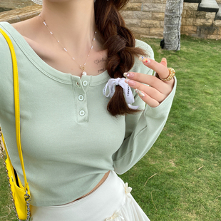 T恤女春夏内搭2025年新款 bm短款 圆领打底衫 薄款 上衣 修身 正肩长袖