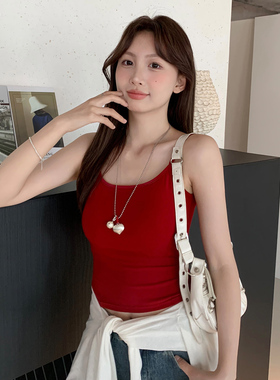 龙妹家红色美背吊带带胸垫背心女外穿内搭2026夏季新款无袖小上衣