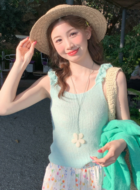 绿色针织吊带背心女内搭2026春夏新款修身显瘦打底绝美小上衣外穿