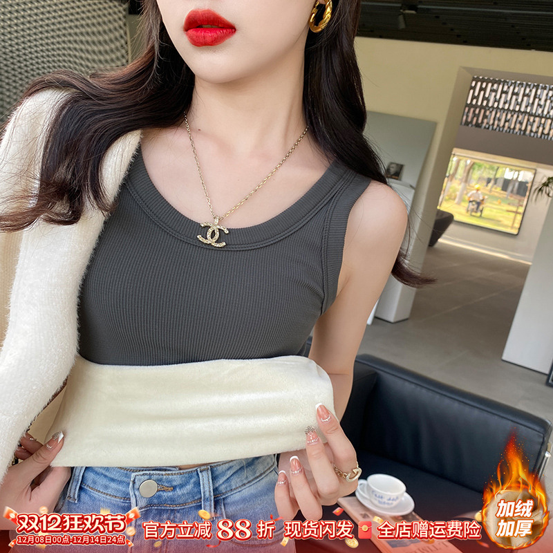 加绒加厚纯色吊带背心女