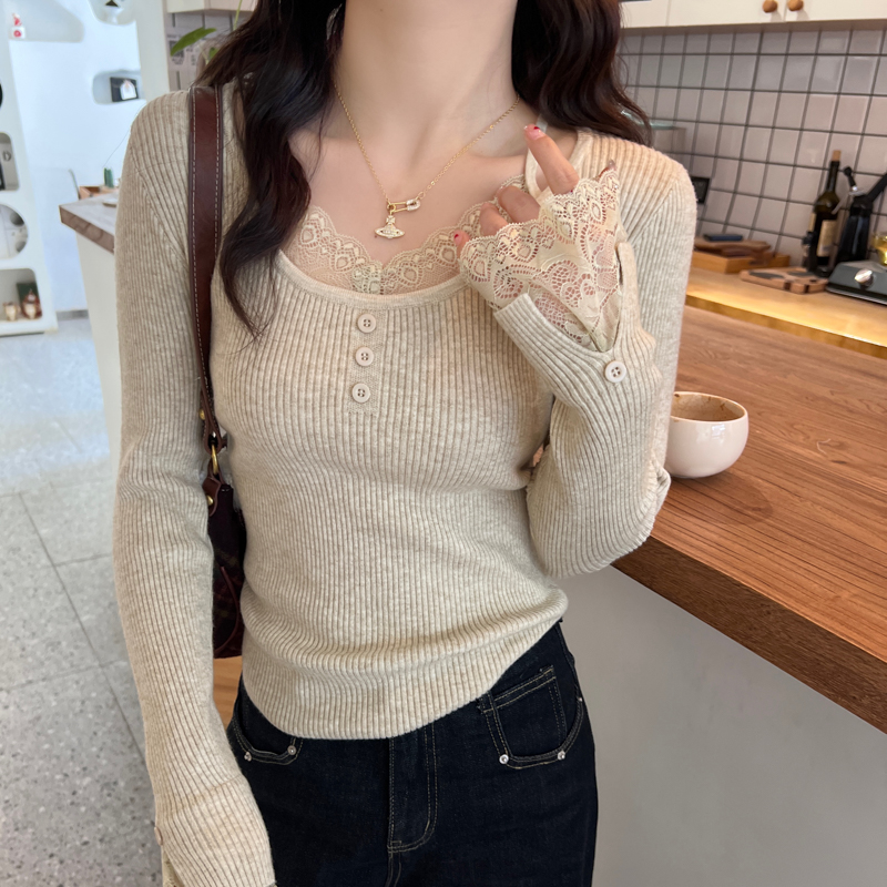蕾丝边针织衫女内搭设计感