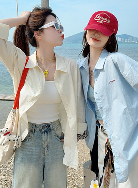 蓝色衬衫女装内搭叠穿衬衣2026开春夏季新款宽松穿搭长袖外套上衣