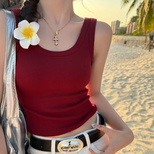 红色U领吊带背心夏绝美外穿上衣