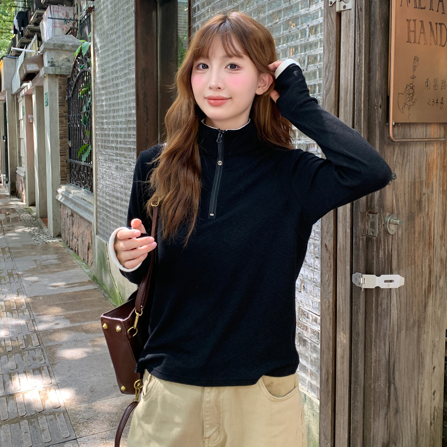 秋冬新款立领打底衫内搭女卫衣