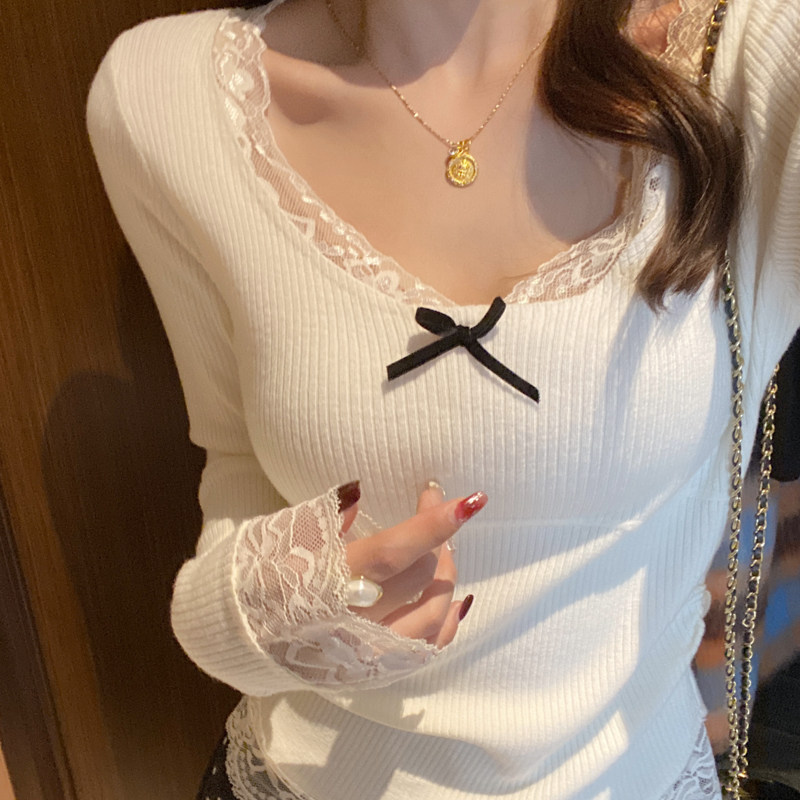 白色蕾丝打底衫女内搭2025新款圆领毛衣秋冬季修身高级感上衣保暖,女装/女士精品,毛针织衫,淘宝优惠券,粉丝福利购,淘宝优惠卷