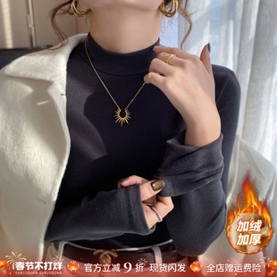 深灰色半高领加绒加厚打底衫女内搭2025秋冬新款修身磨毛长袖上衣