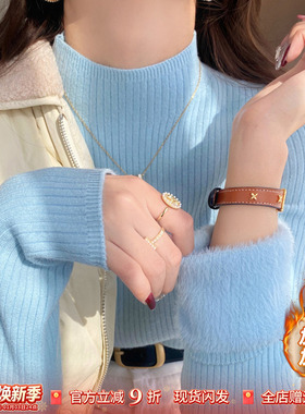 蓝色毛衣女加绒加厚秋冬季2025新款半高领打底衫内搭针织保暖上衣