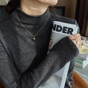 深灰色磨毛半高领德绒打底衫女内搭2026春秋新款流行加绒黑色上衣