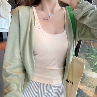 绿色V领针织开衫女外搭2025早秋季新款薄款宽松防晒罩衫外套上衣