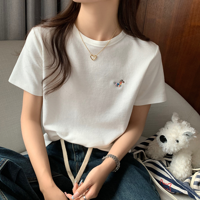 正肩短袖T恤女薄款上衣